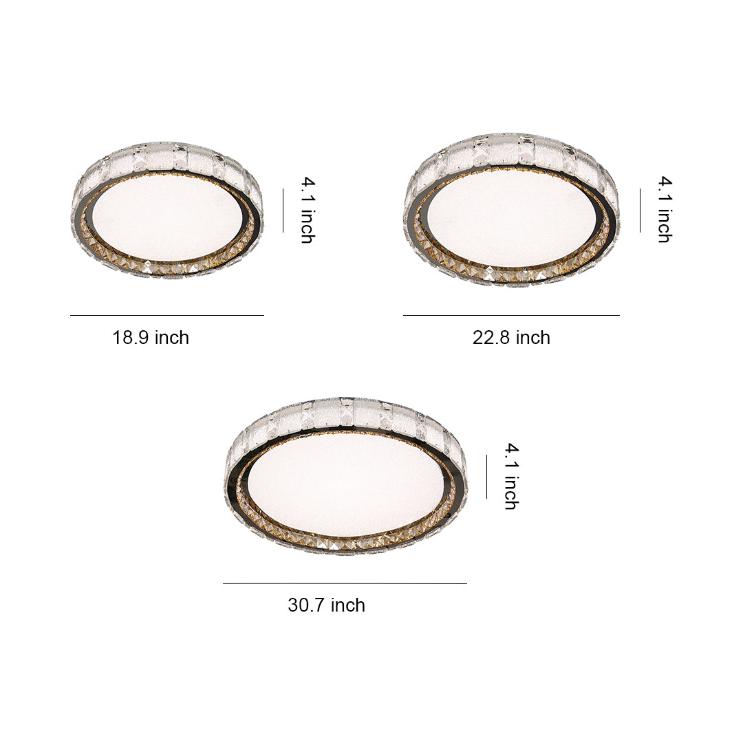 Crystal flush mount ceiling lights design reference showing three round fixtures with decorative crystal borders