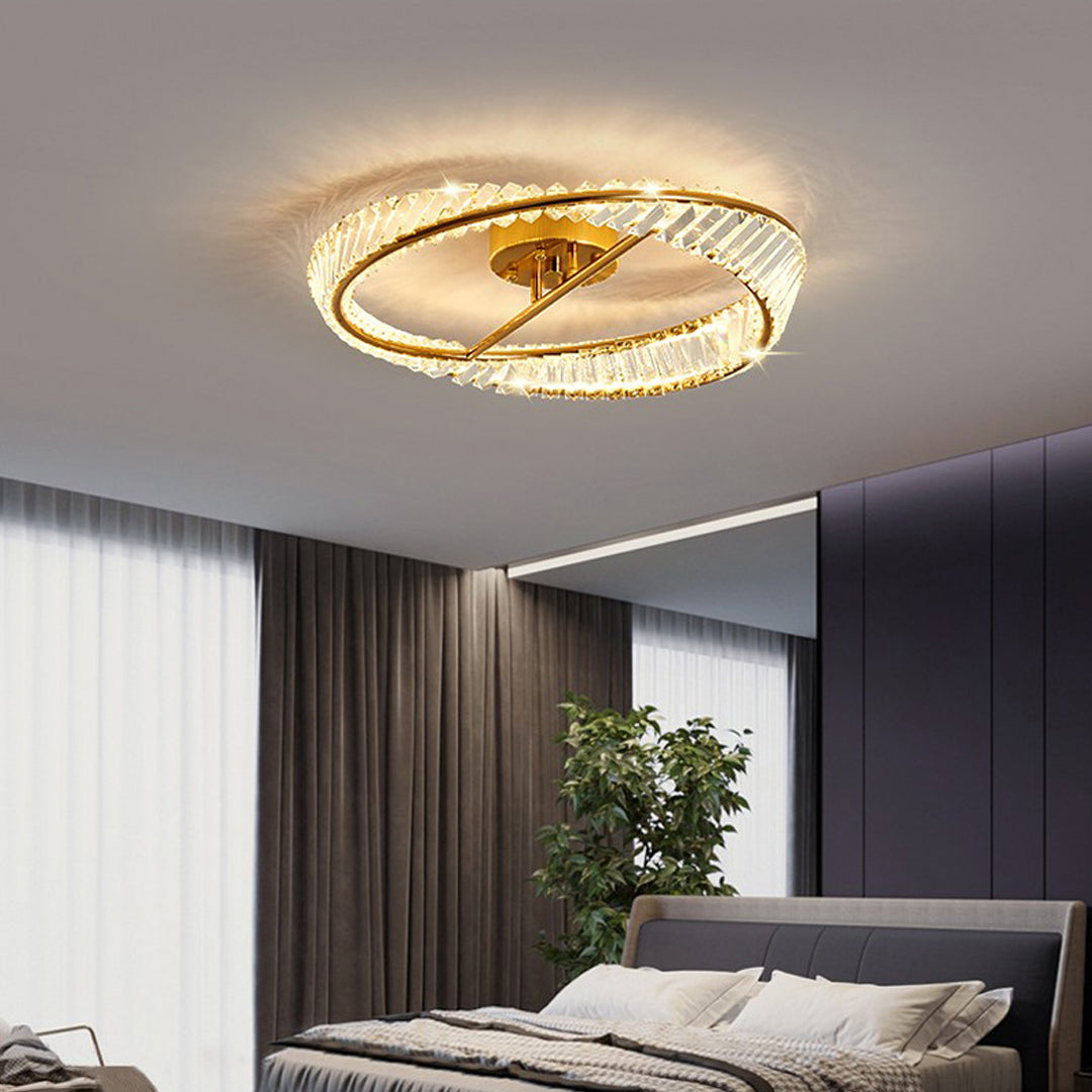 Crystal mobius light fixture featuring geometric twisted design with integrated LED lighting system