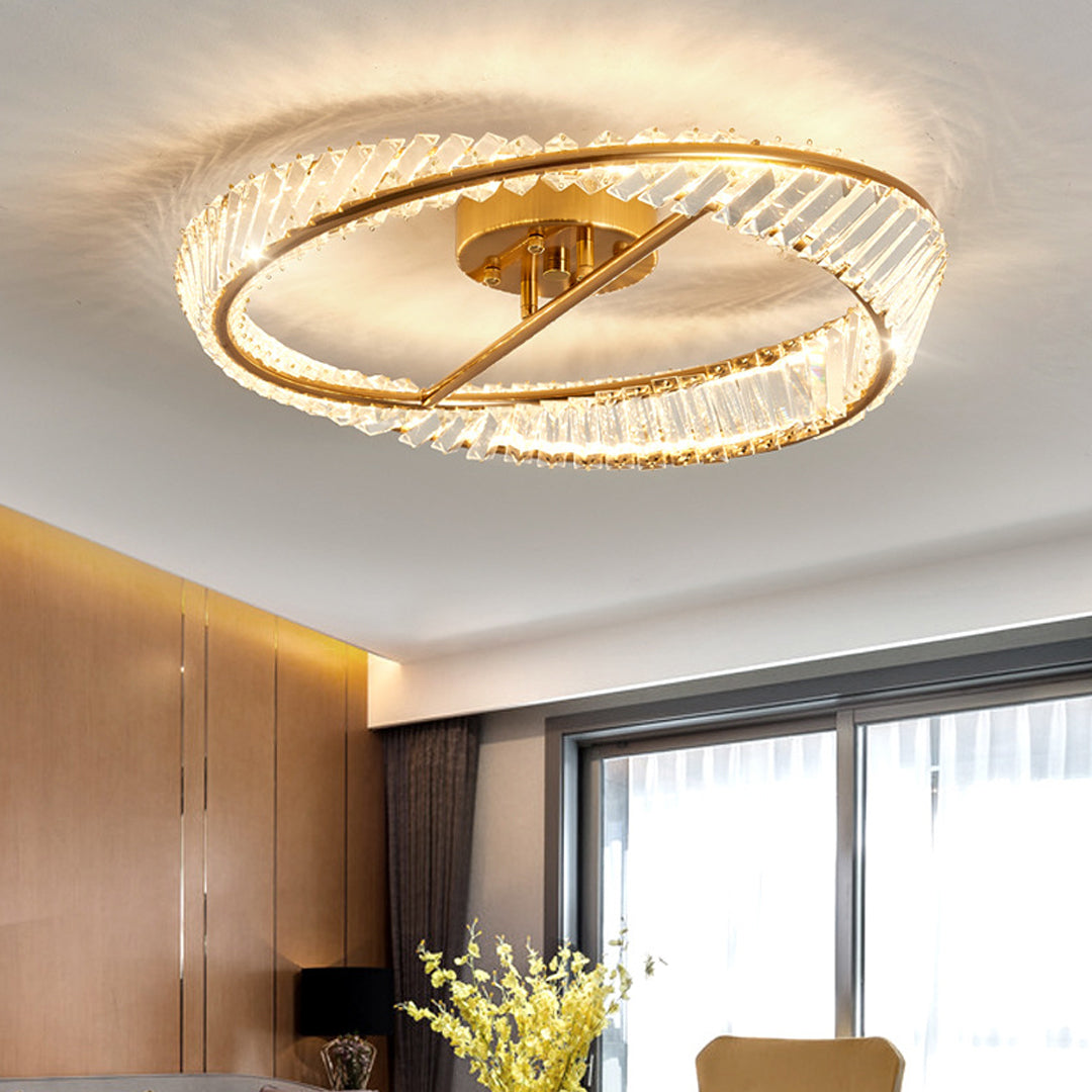 Crystal mobius light fixture featuring geometric twisted design with integrated LED lighting system