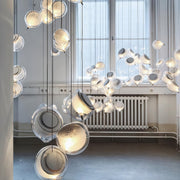 Close-up of crystal jellyfish pendant light showing detailed texture.