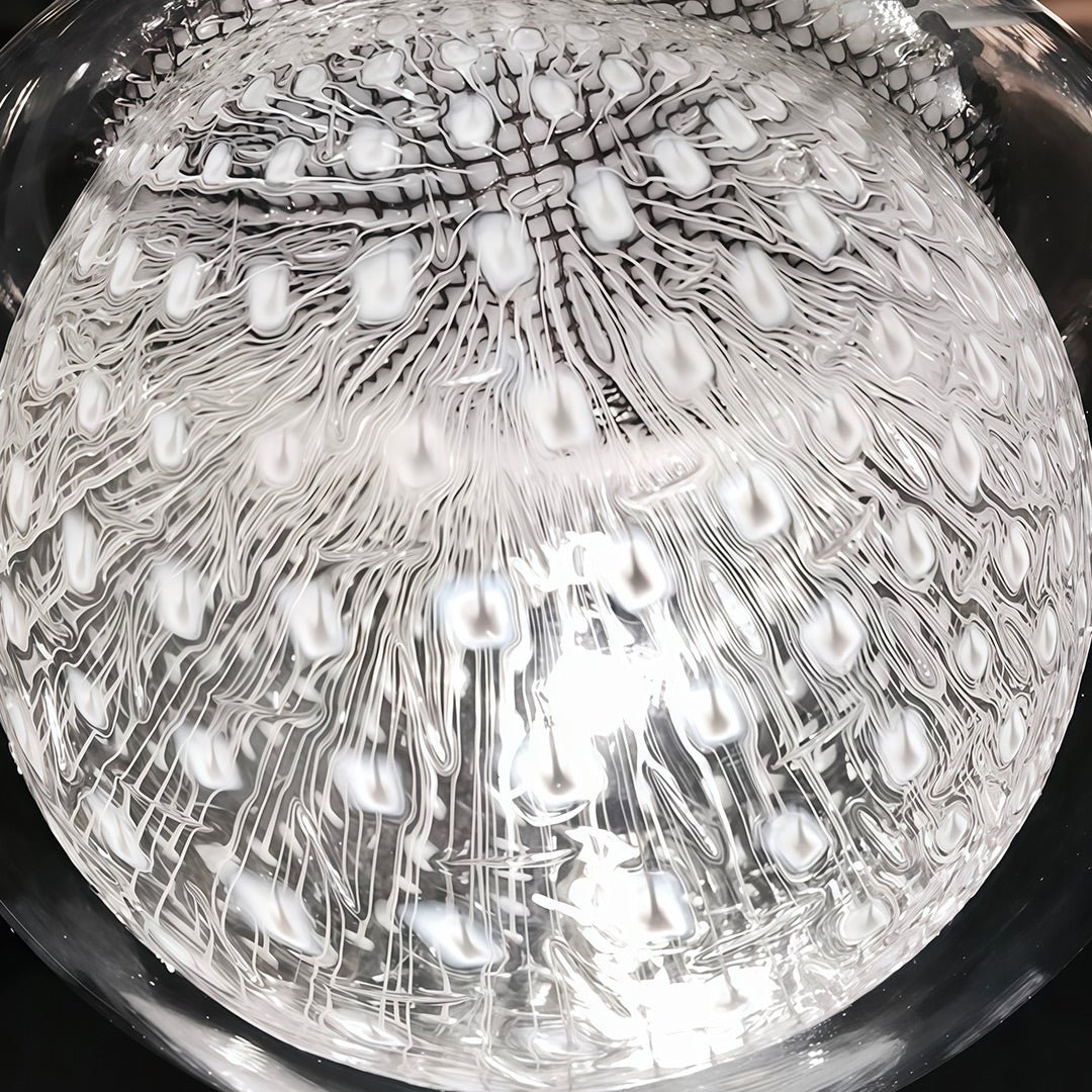 Close-up of crystal jellyfish pendant light showing detailed texture.