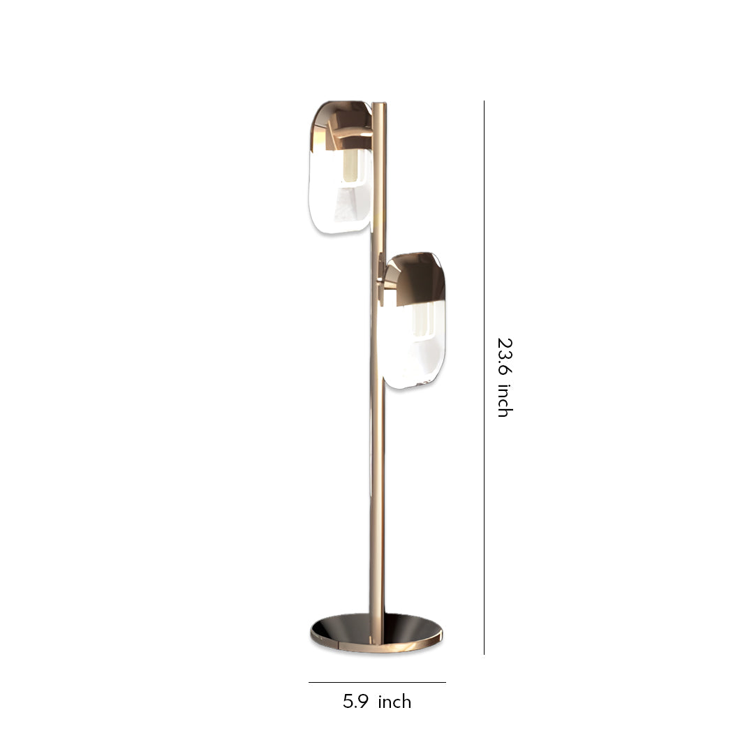 Crystal lamp floor featuring tall standing design with cylindrical glass shade and adjustable brass arm on black base