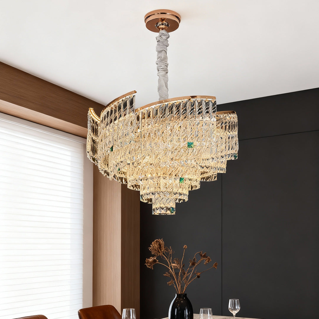 Crystal pendant chandelier luxury carbon steel ceiling light combines sparkling crystals with a durable frame for a bold, elegant focal point.