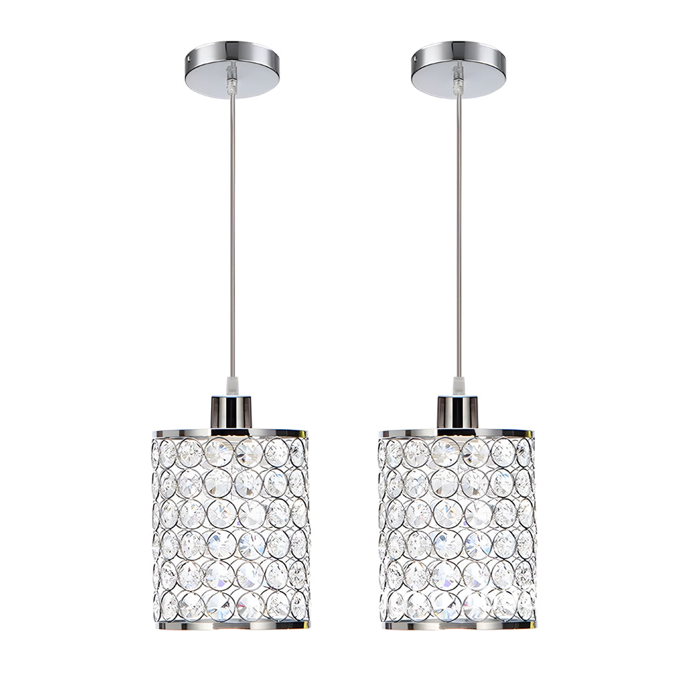 Crystal pendant light set with chrome ceiling canopy.