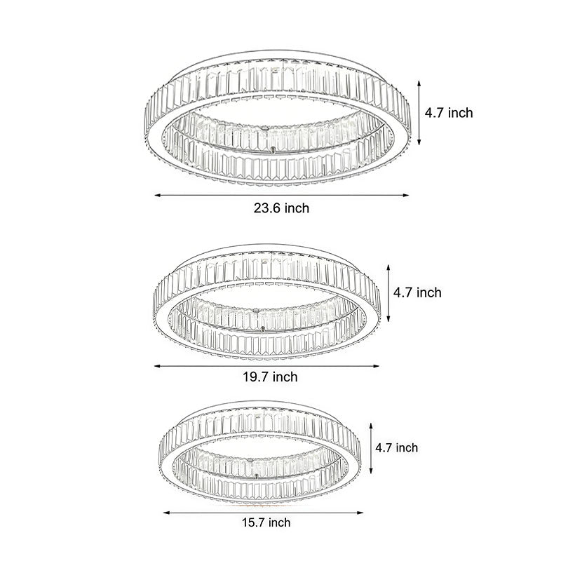 Crystal ring ceiling light dimension drawing with size measurements.