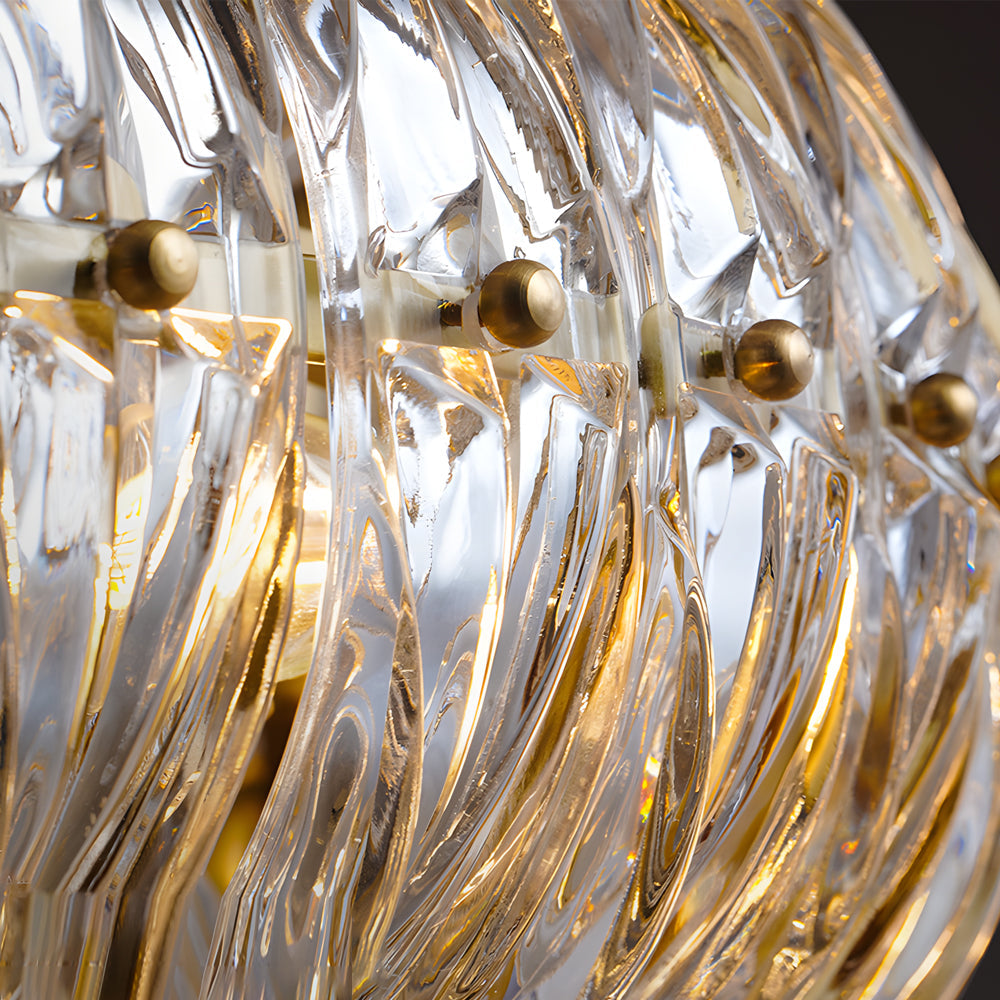 Crystal ring chandelier with a modern design, hanging in a stylish interior.