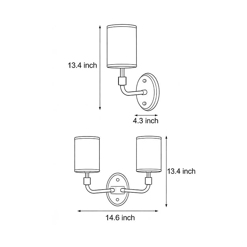 Technical diagram showing dimensions and structure of crystal wall lights gold models.
