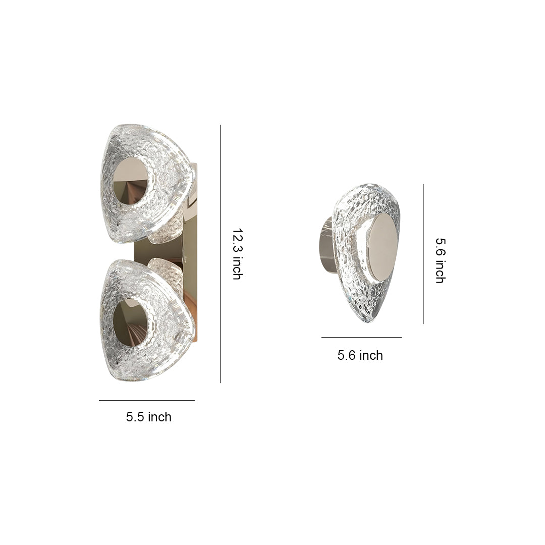 Multiple crystal wall sconce light fixture designs showing various circular and oval configurations with textured glass elements