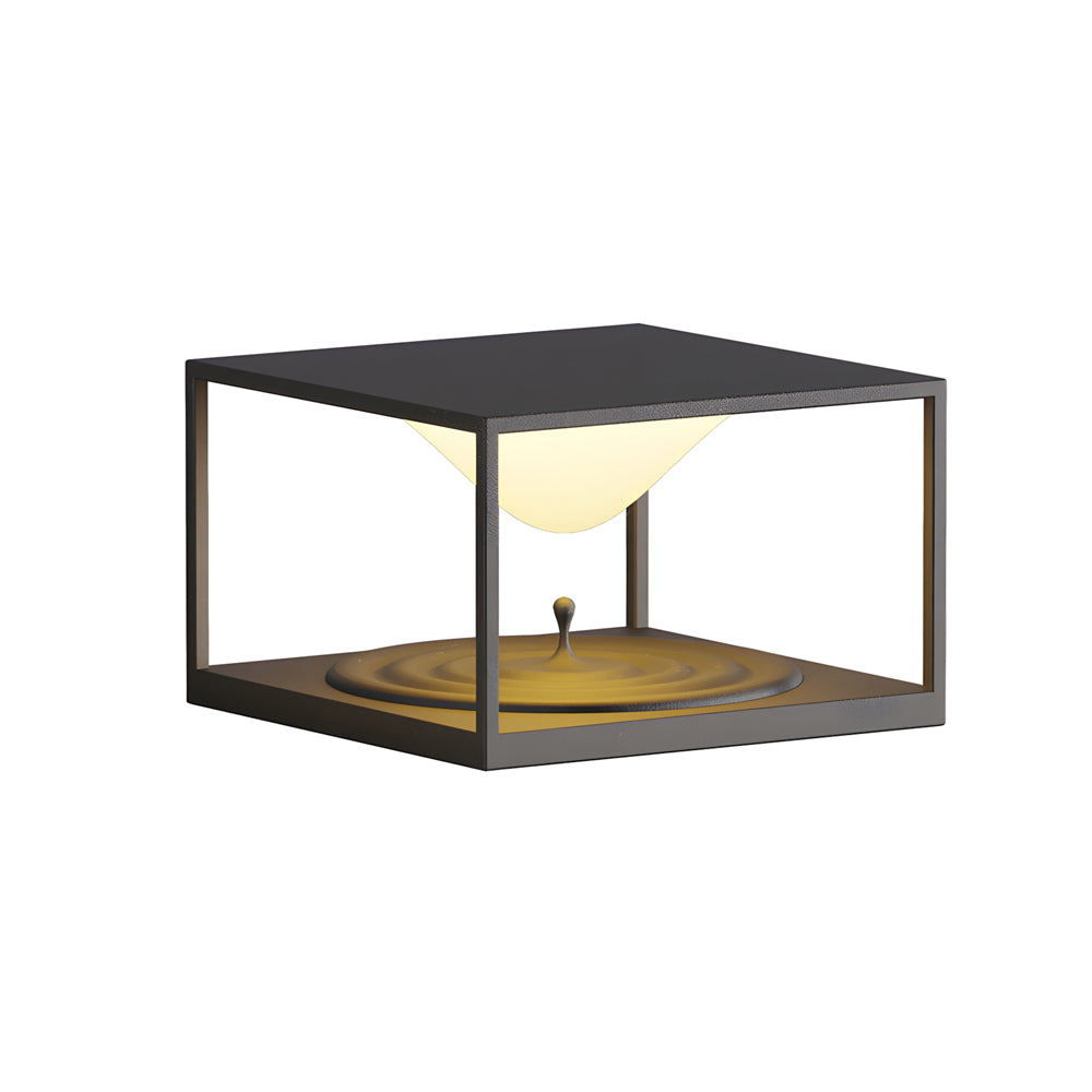 Silver Metal Table Lamp cubic pillar light with black metal frame and warm LED on white background for product display