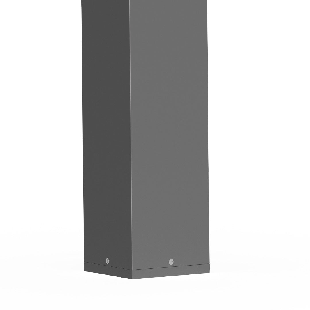 Minimalist charcoal gray cubic bollard fixture with clean geometric design