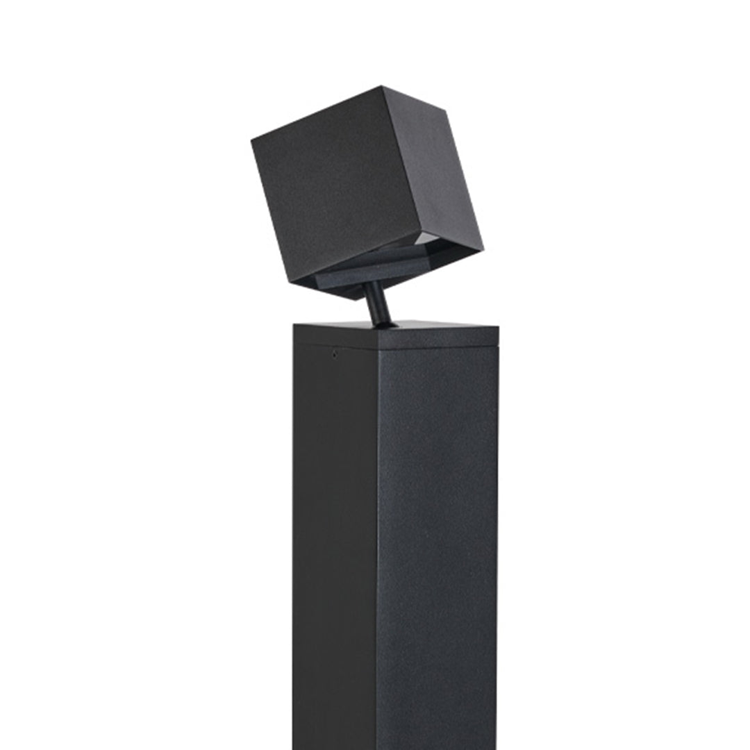 Single black pathway outdoor light with cubic head design perfect for minimalist landscape applications
