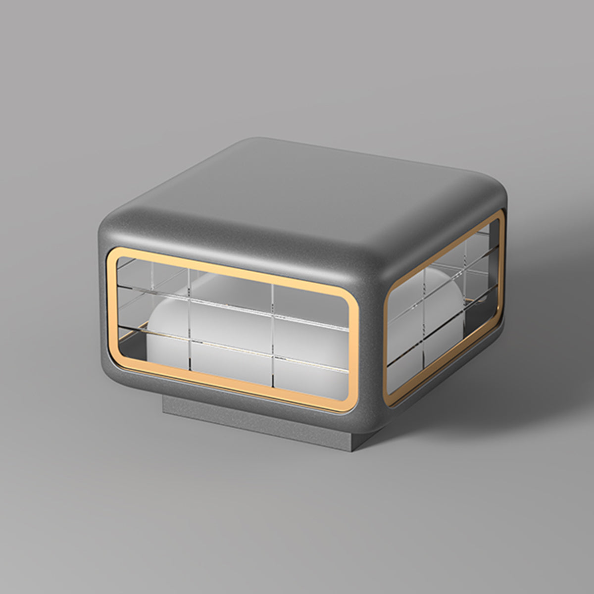 Compact cubic solar light with warm LED glow and sleek dark casing for pathway lighting