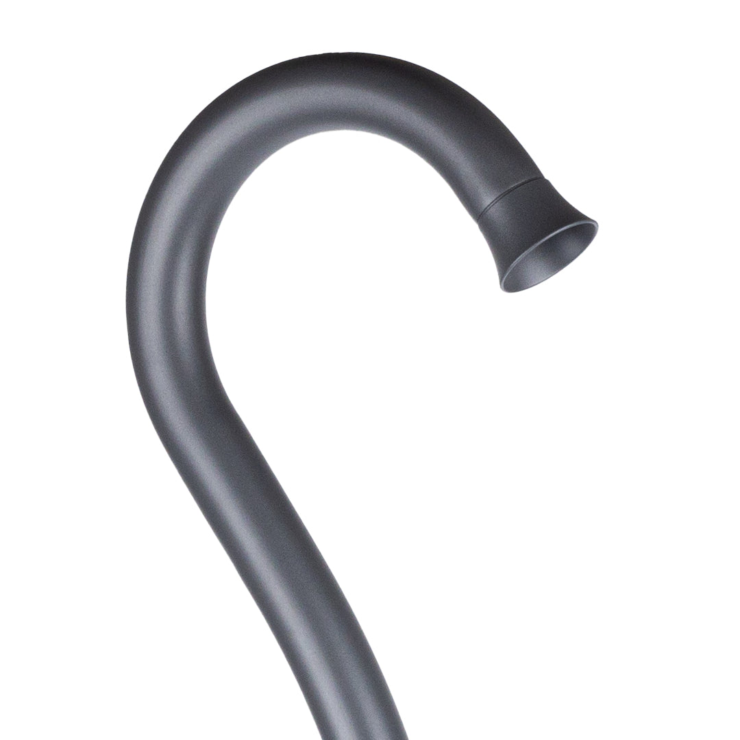 Close-up detail view of curved bollard light head showing sleek metallic finish and LED housing