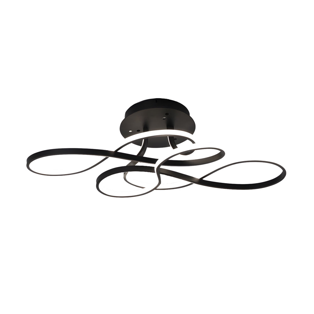 Black curved ceiling light isolated on a white background.