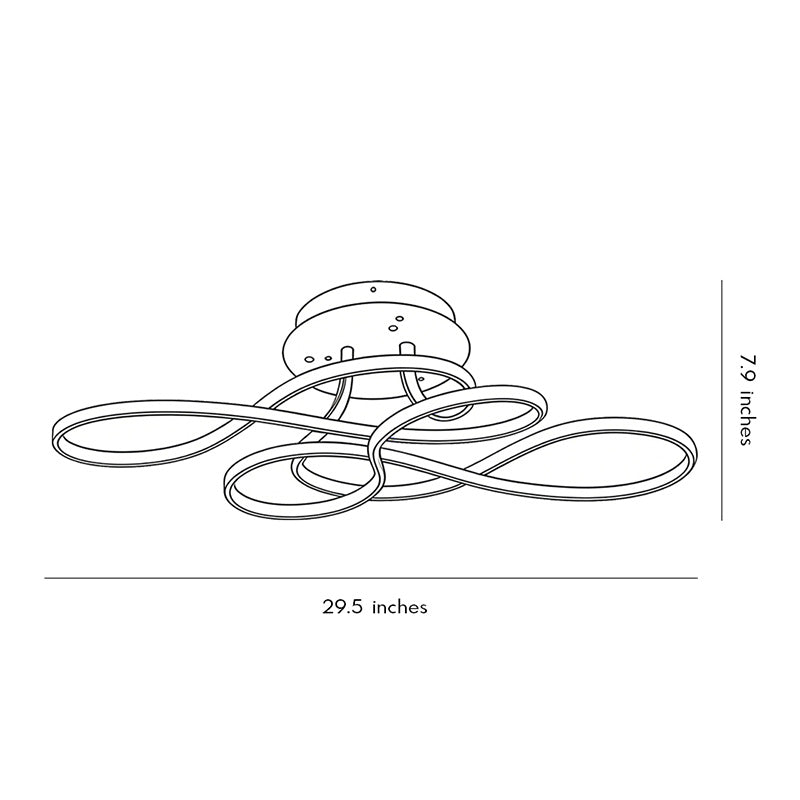 Curved ceiling light dimension drawing with size measurements.