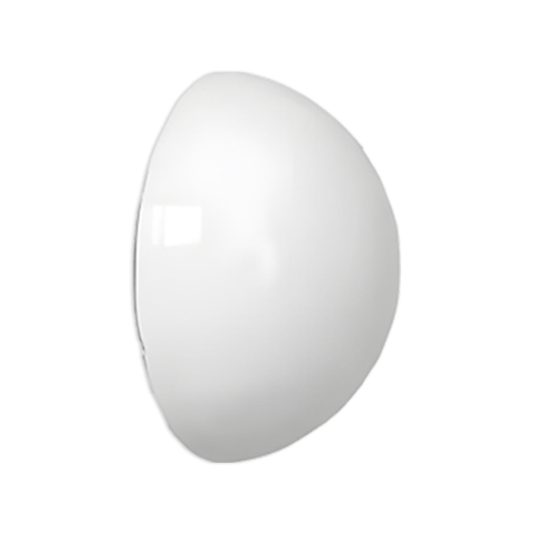 Curved rounded outdoor lighting wall mounted fixture delivering soft diffused output.