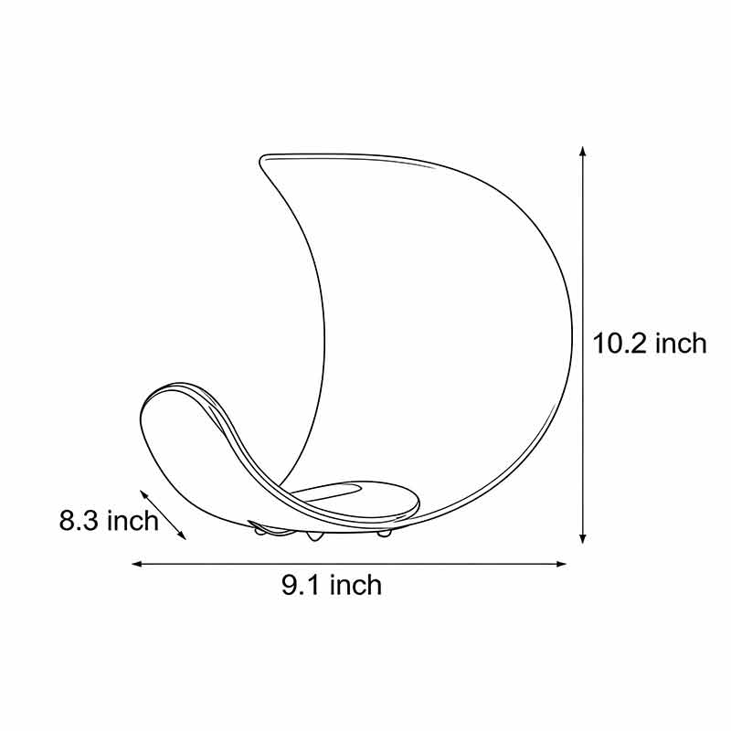 Technical diagram of curved silver end table lamp showing dimensions and installation details.