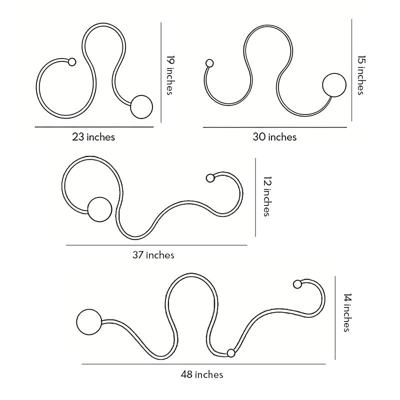 Curved wall sconce dimensions diagram showing size and installation details.