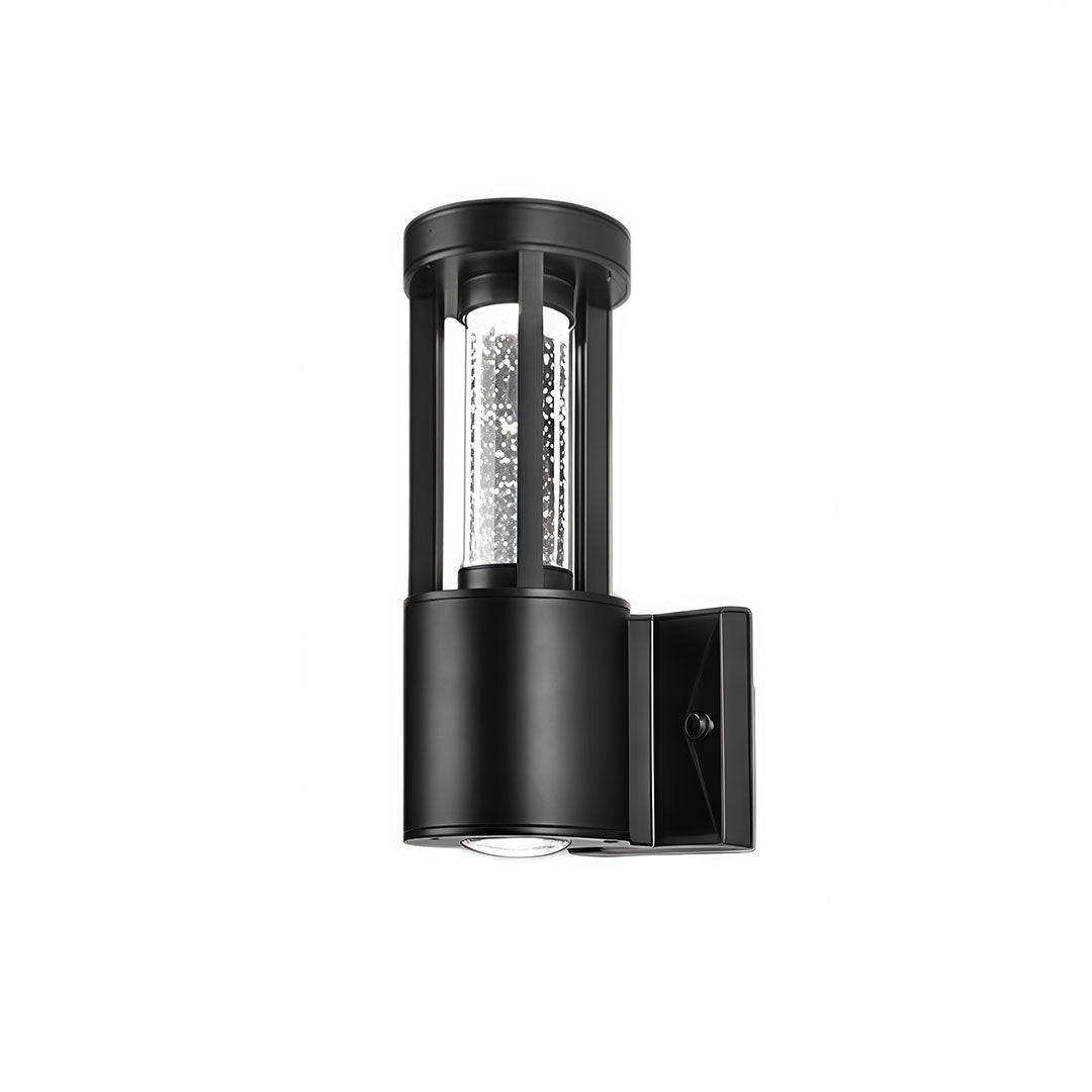 Black cylinder outdoor wall light
