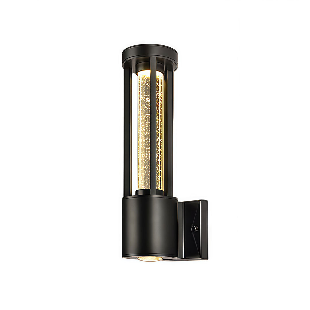 Black cylinder outdoor wall light