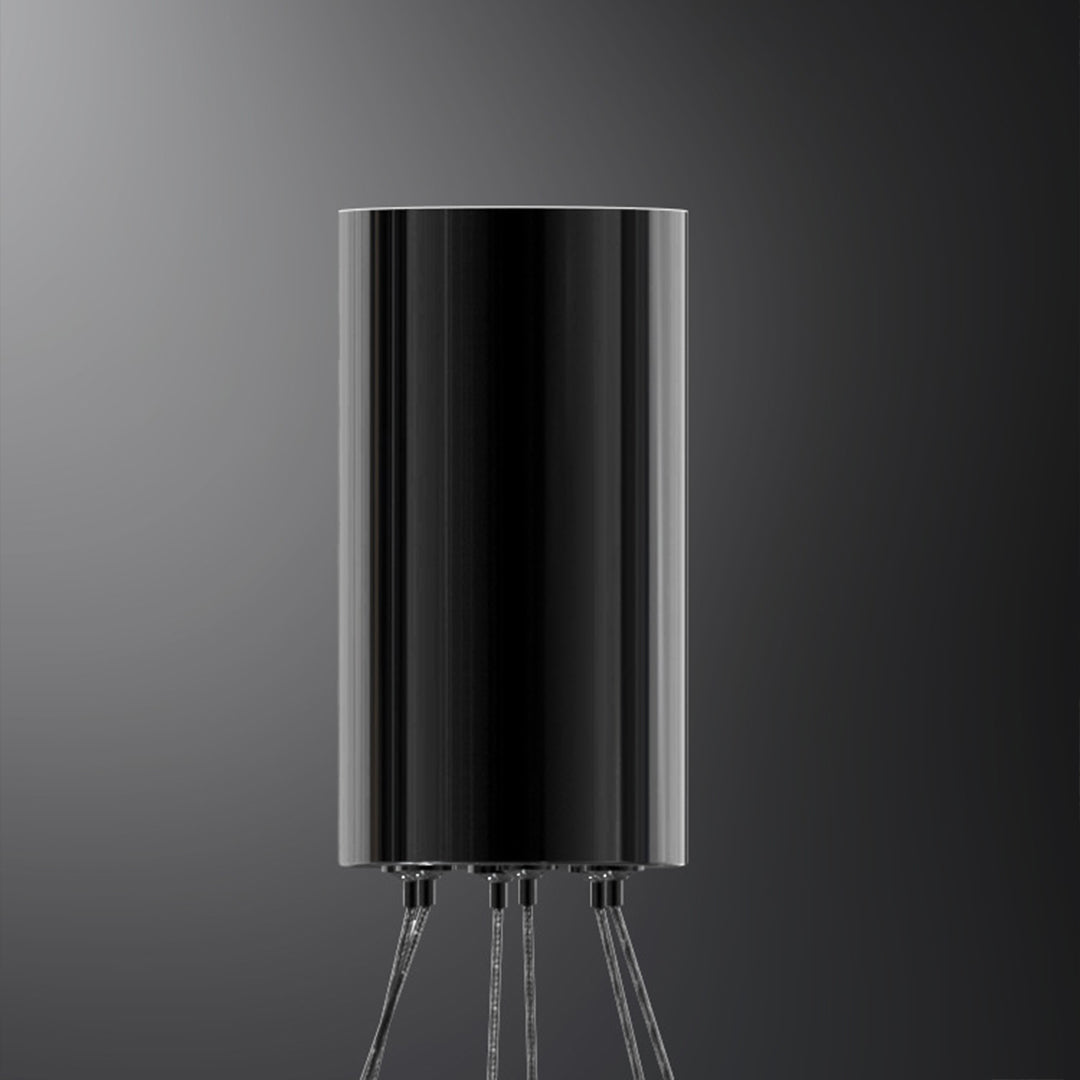 Modern LED linear chandelier featuring cylindrical black design for contemporary lighting solutions