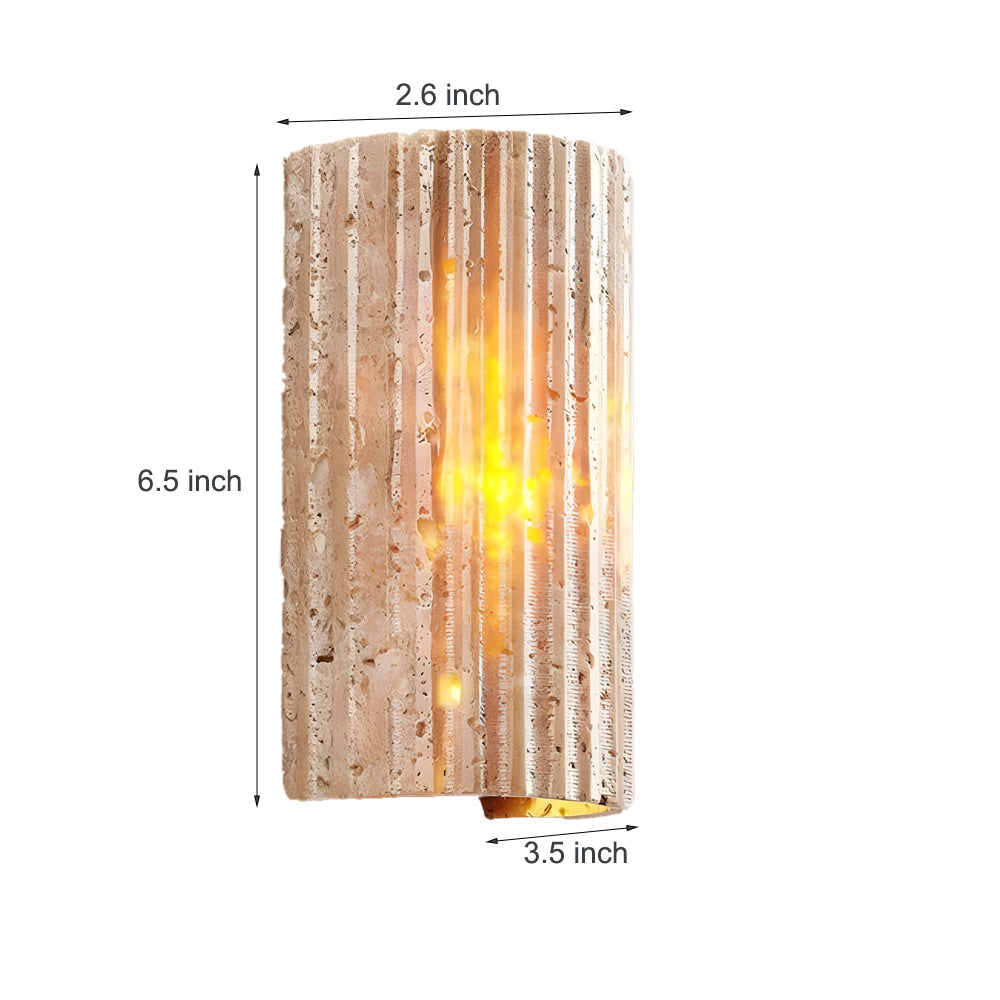 Technical specification drawing showing precise dimensions and measurements for travertine wall light fixture