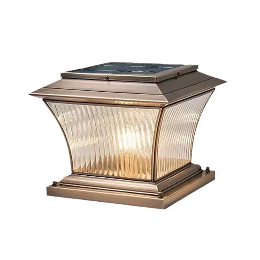 Heritage-style post lantern with ribbed glass creating elegant illumination for outdoor spaces