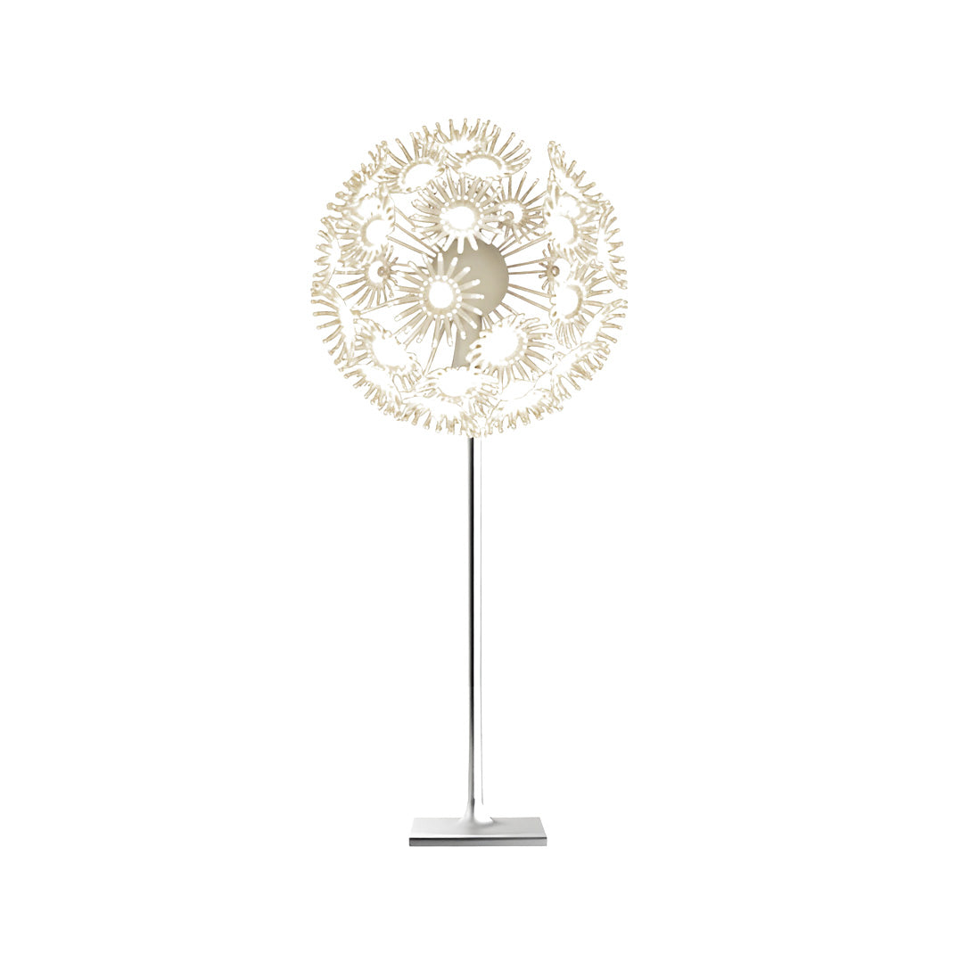 Golden dandelion garden lights outdoor illuminating city fountain park at night.