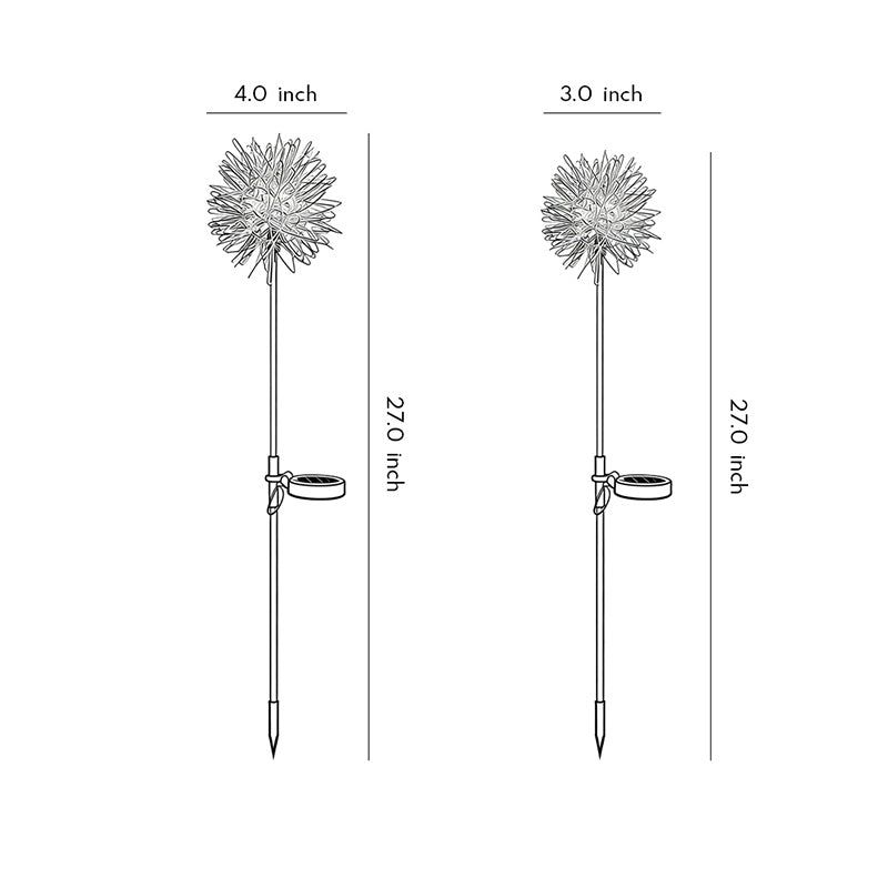 Technical diagram of dandelion landscape lights, showing dimensions and installation specifications.