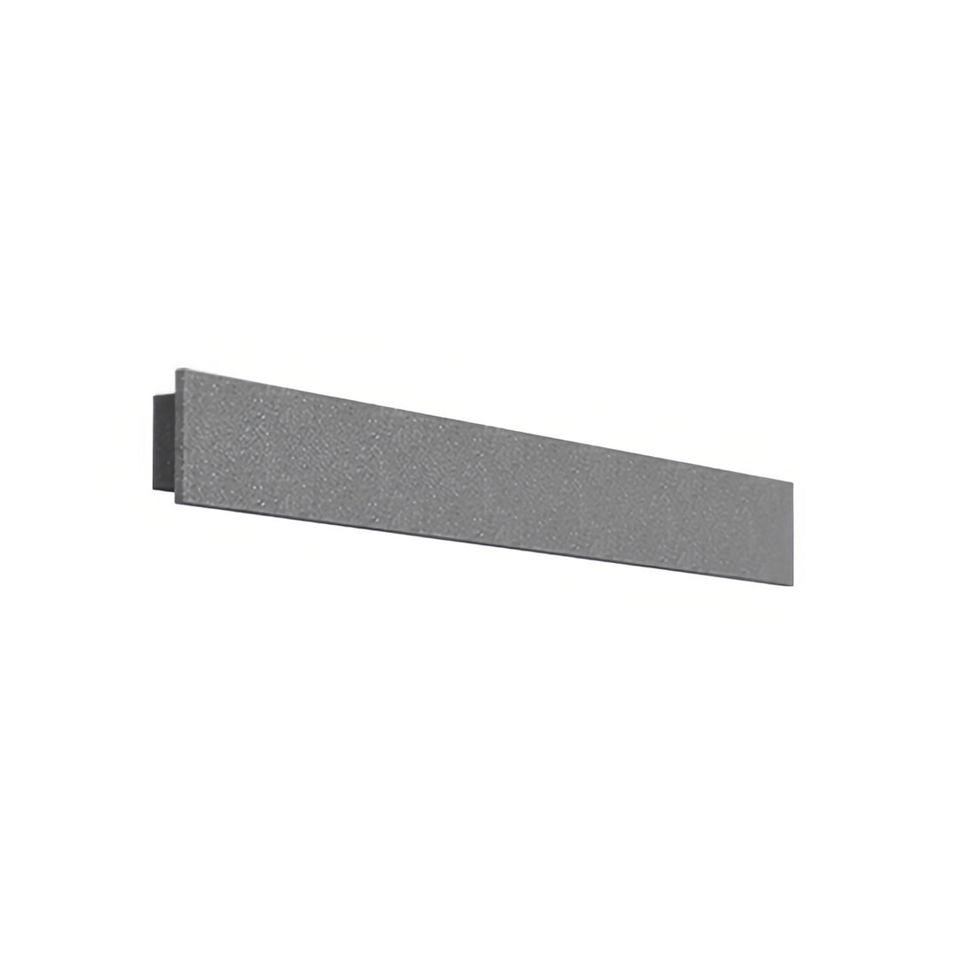 Dark gray linear modern outdoor wall sconces with minimalist profile presented in product rendering.