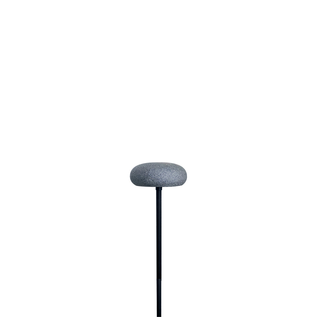 Single dark grey mushroom pathway light with slim pole shown against a white background.