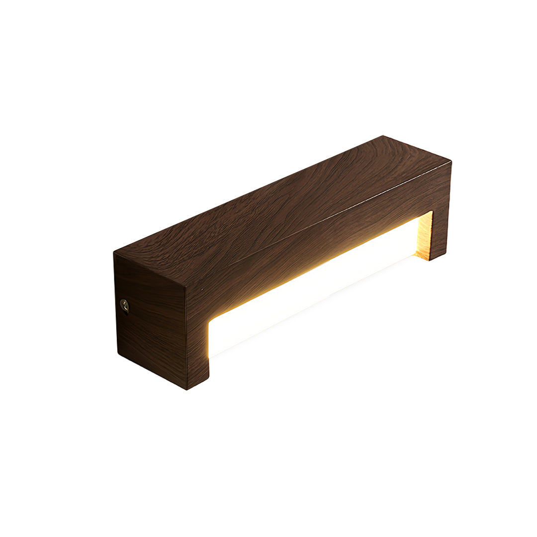 Dark wood wall mounted led lights with rectangular profile and integrated LED strip