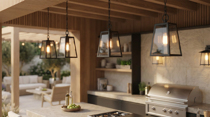 Waterproof Iron Glass LED 6W Black American Style Outdoor Chandelier - Dazuma