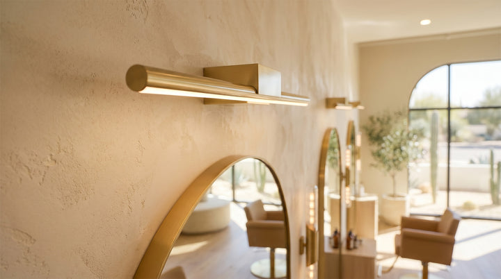 Brushed Brass Linear LED Vanity Light with Slim Cylinder Design for Bathrooms
