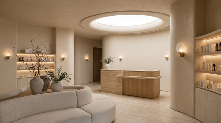 Close-up of round LED ceiling light edge and frame detail