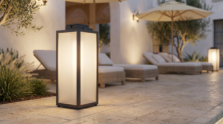 Square Waterproof LED Black Modern Portable Solar Outdoor Lanterns - Daazuma