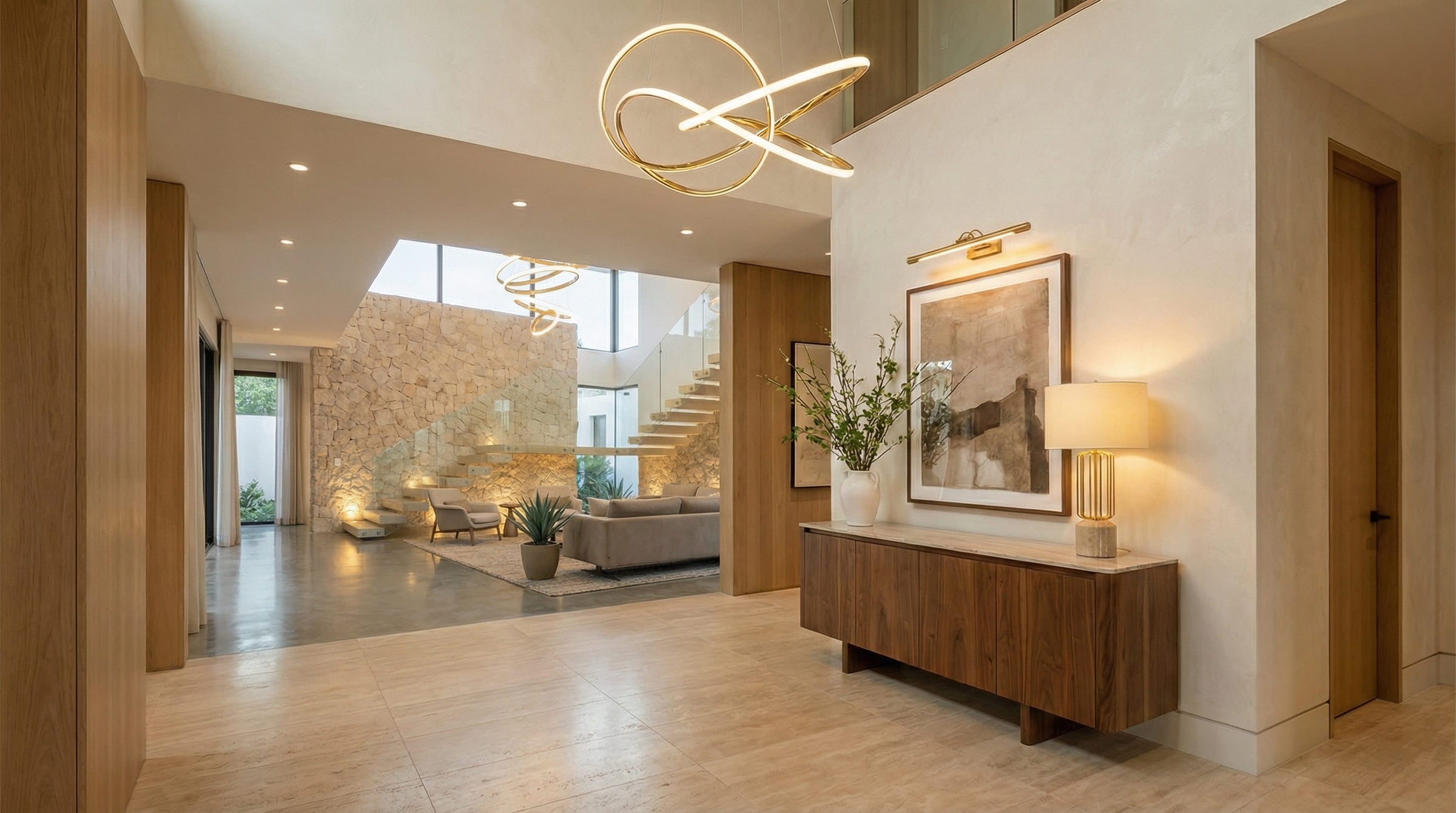 Residential patio lighting scene with fireplace, helping compare warm accent light and usable seating brightness