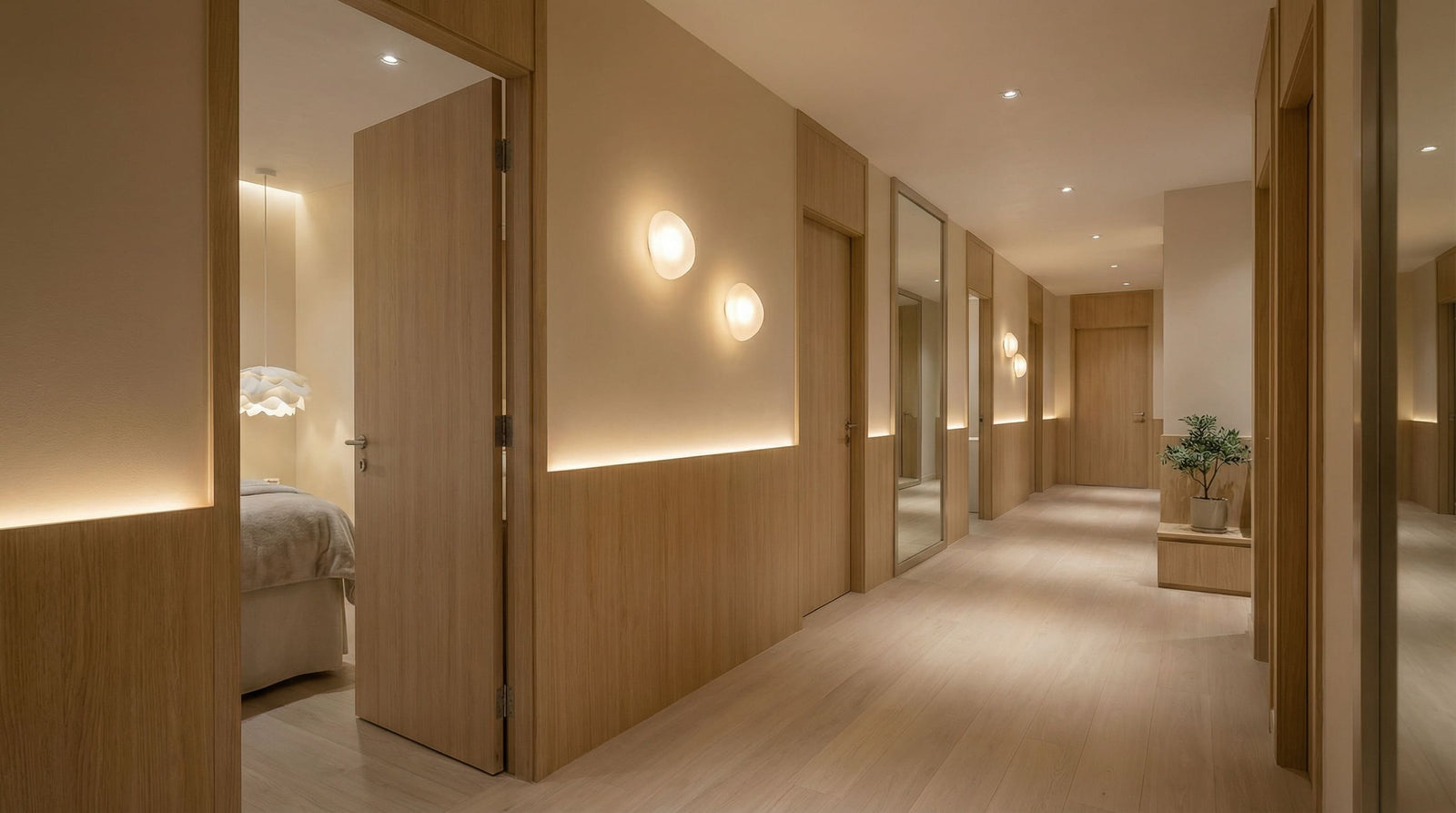Spa storefront exterior lighting at night, showing wall and sign illumination for guest arrival visibility from view 159