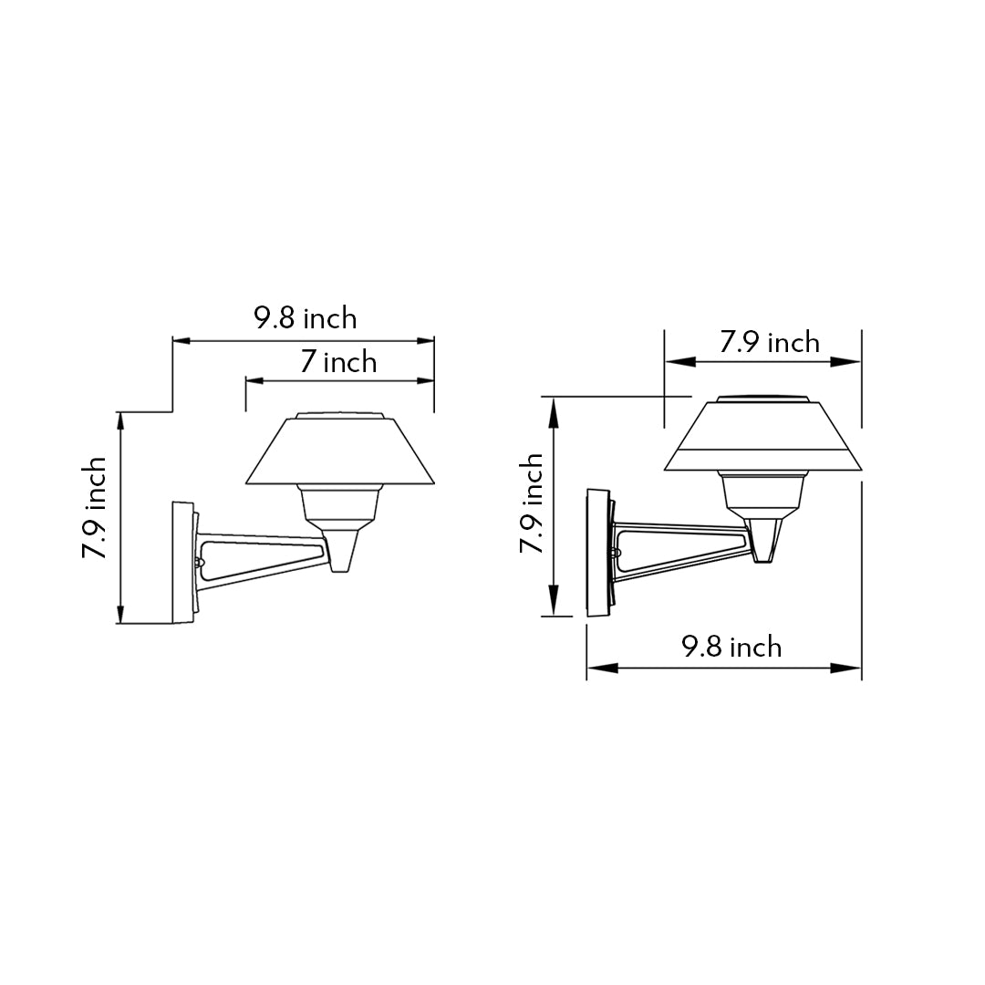 Contemporary outdoor wall sconce with conical shade casting warm light on white siding