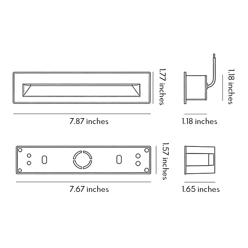 Deck lights for steps dimension drawing showing a recessed rectangular step light with a 7.87-inch width and 1.77-inch height.