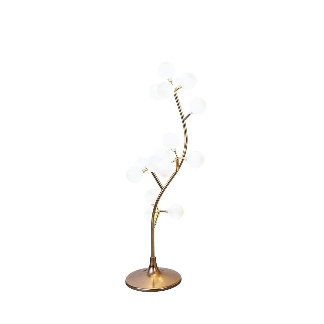 Decorate floor lamp with a contemporary tree design, enhancing a minimalist room.