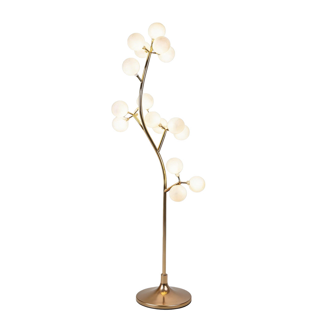 Decorate floor lamp with a stylish design, placed on a white floor in a modern interior.