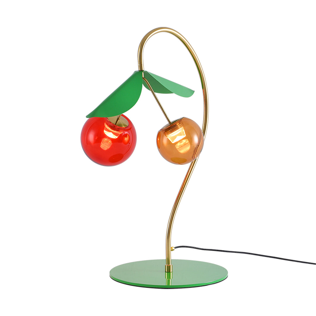 Decorative modern LED table lamps with adjustable cherry pendants and green base accent