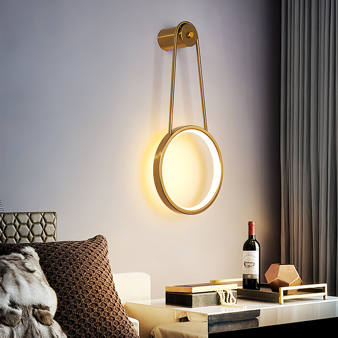 Decorative LED lights for landscaping with warm brass glow in contemporary living room setting