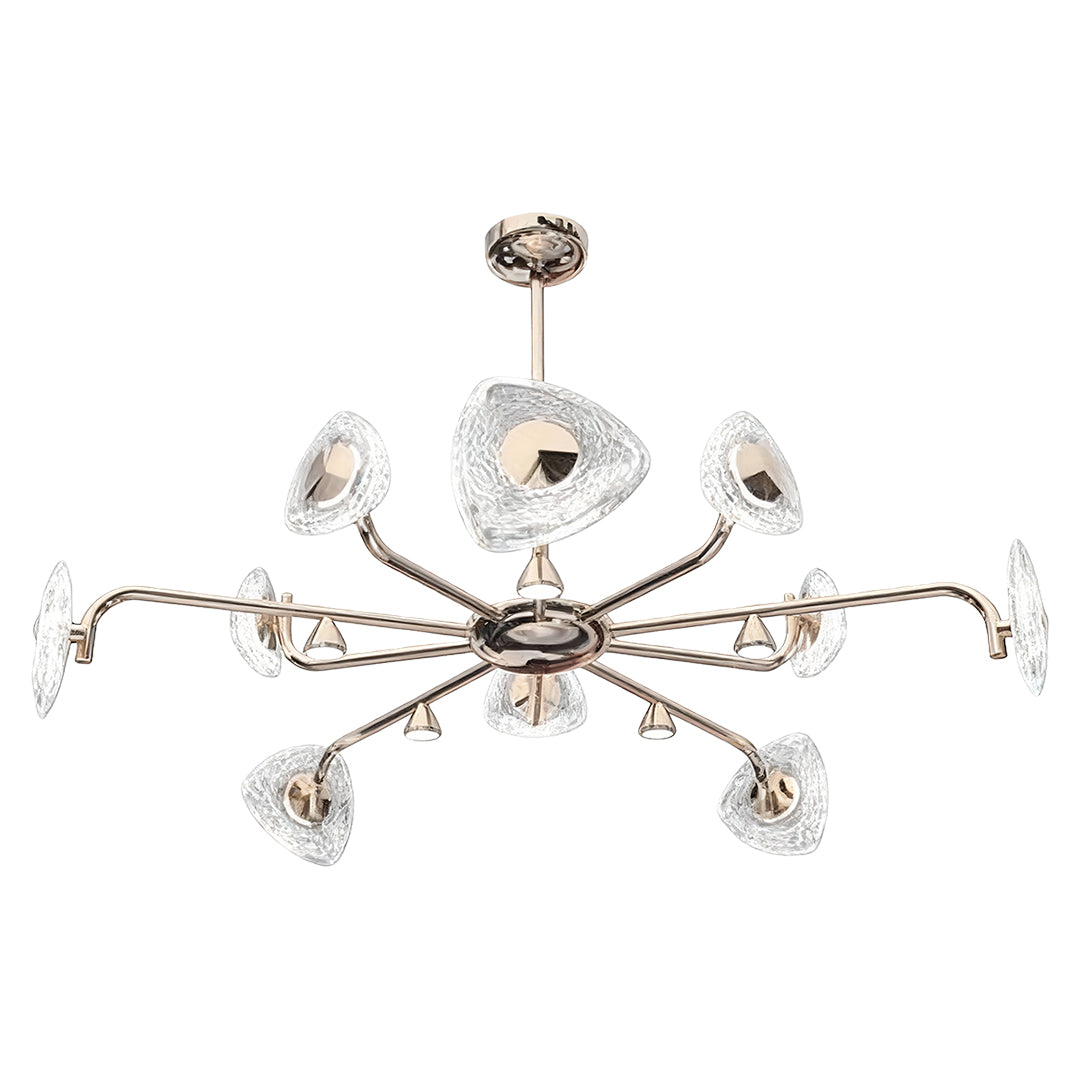 Decorative crystal vintage chandelier showcasing radiating arms with delicate glass flower pendants in silver tone