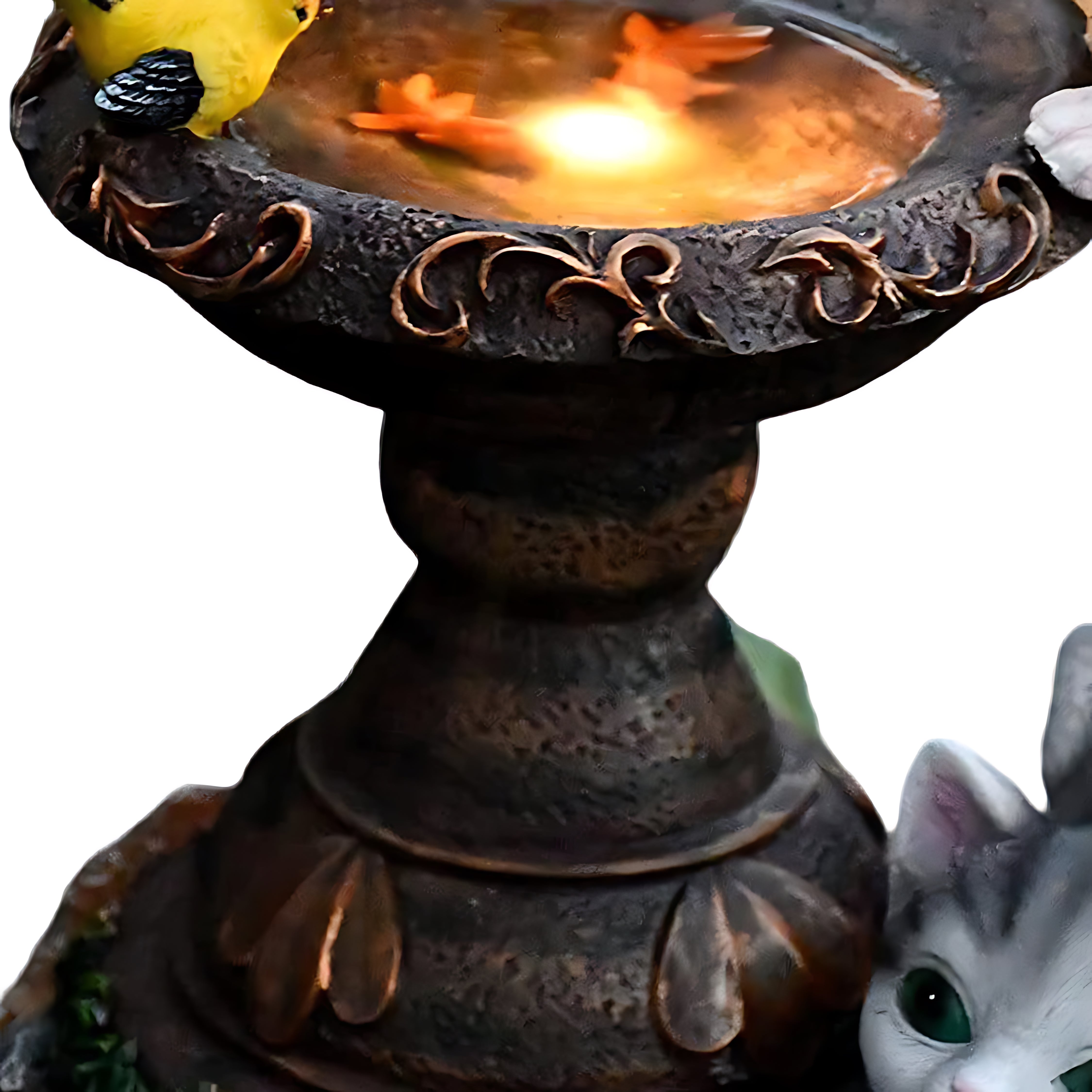 Decorative fountain basin with warm LED lighting creating ambient glow for evening garden display