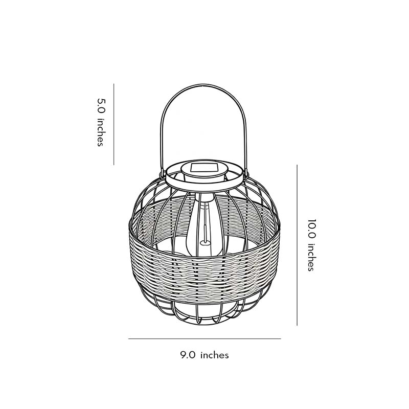 Technical diagram showing dimensions and structure of a decorative hanging solar lantern model.