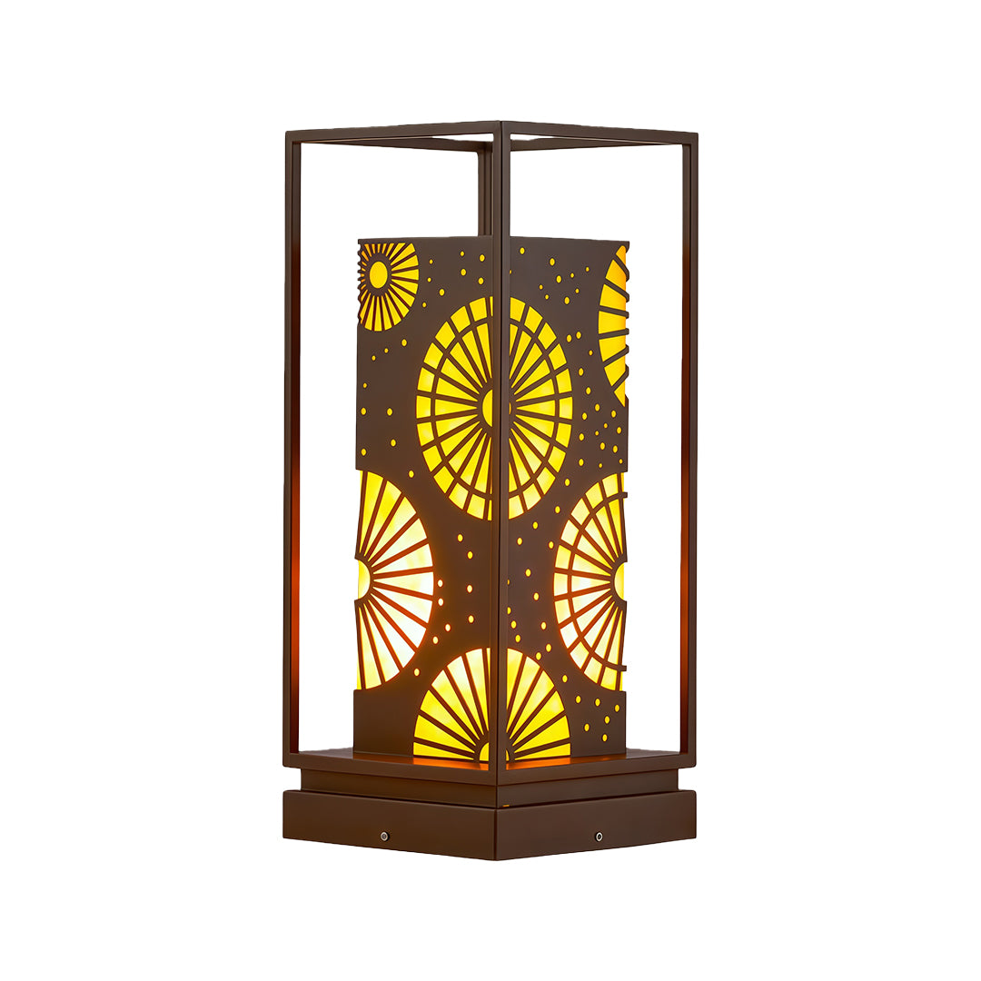 LED bollard lighting featuring a decorative design, casting a warm glow in outdoor spaces such as gardens.