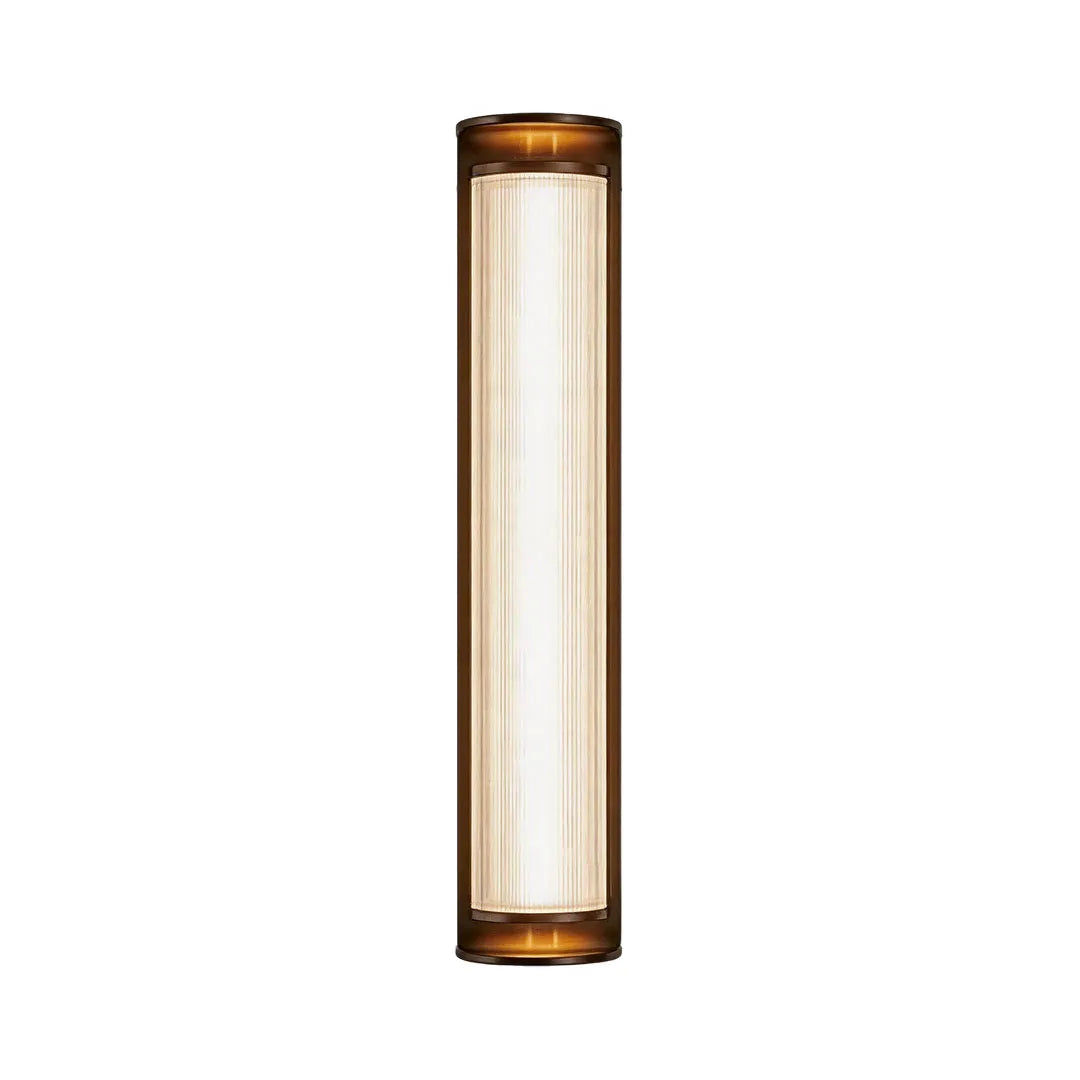 Decorative LED outdoor wall sconces with warm glow and bronze metal accents.