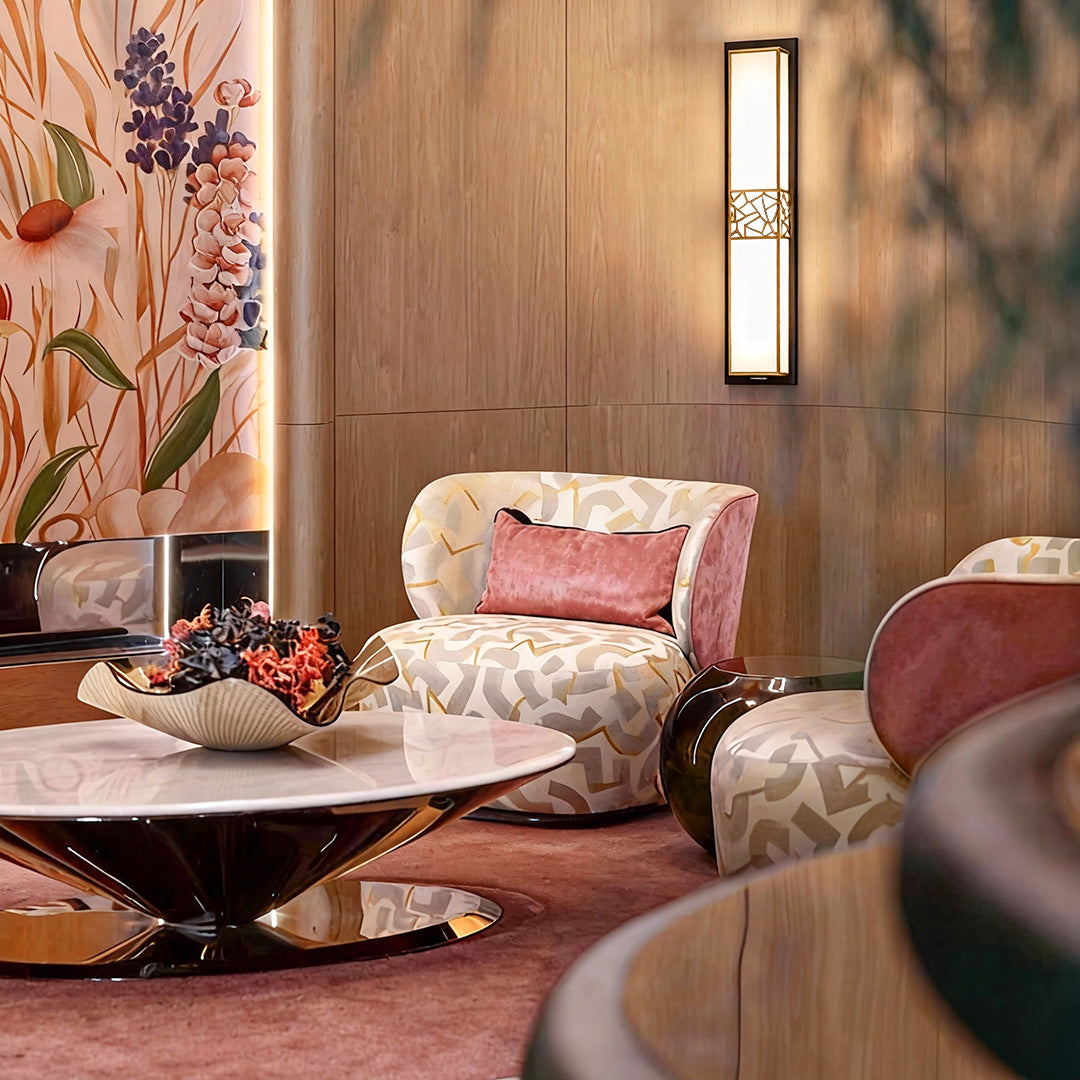 Decorative linear wall lighting in a luxurious bedroom, creating an elegant ambiance with soft, diffused light.